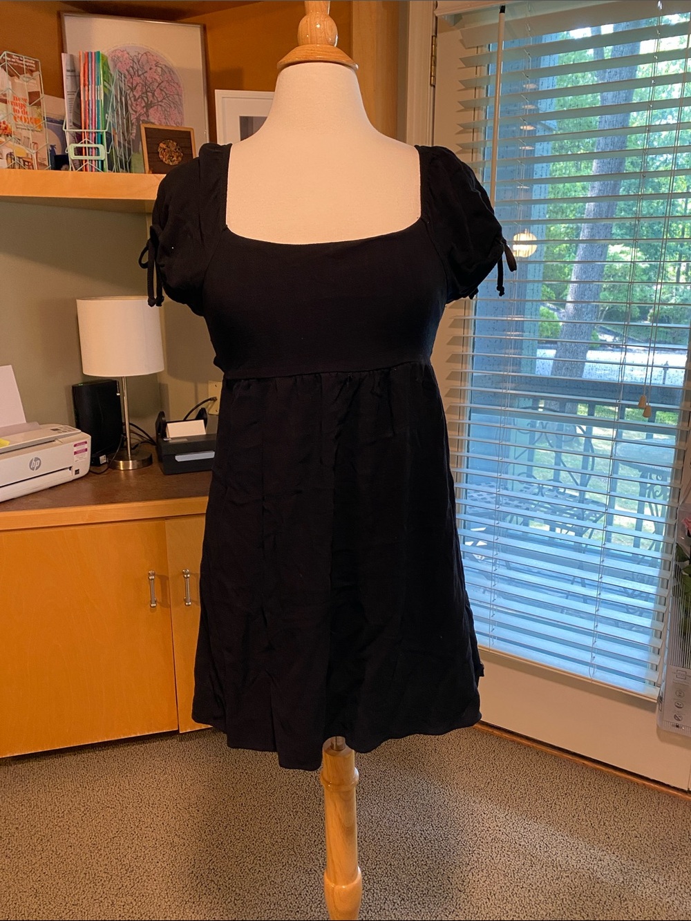 La Hearts Black Square-Neck Puff Sleeve Mini Dress